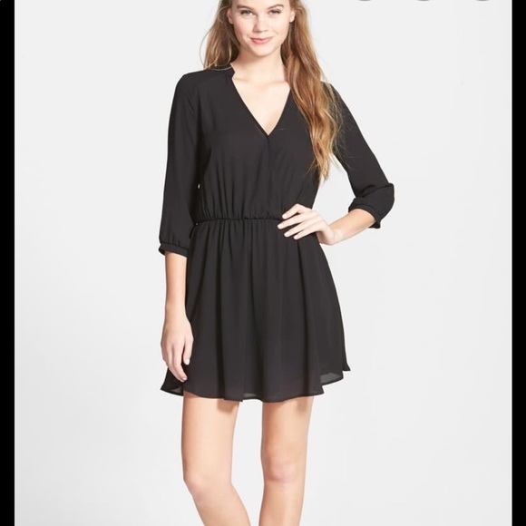 Lush Dresses & Skirts - Lush Kendal Black Faux Wrap Skater Dress XS